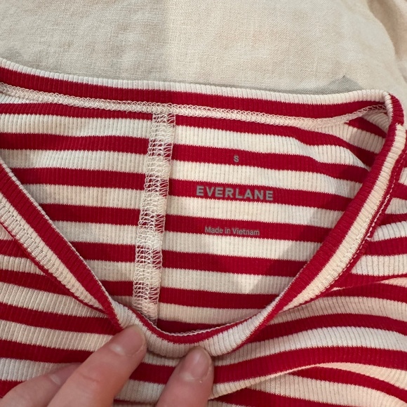 Everlane The Luxe Rib Long-Sleeve Crew - Berry Bone - Red Stripe - Small - Picture 3 of 4